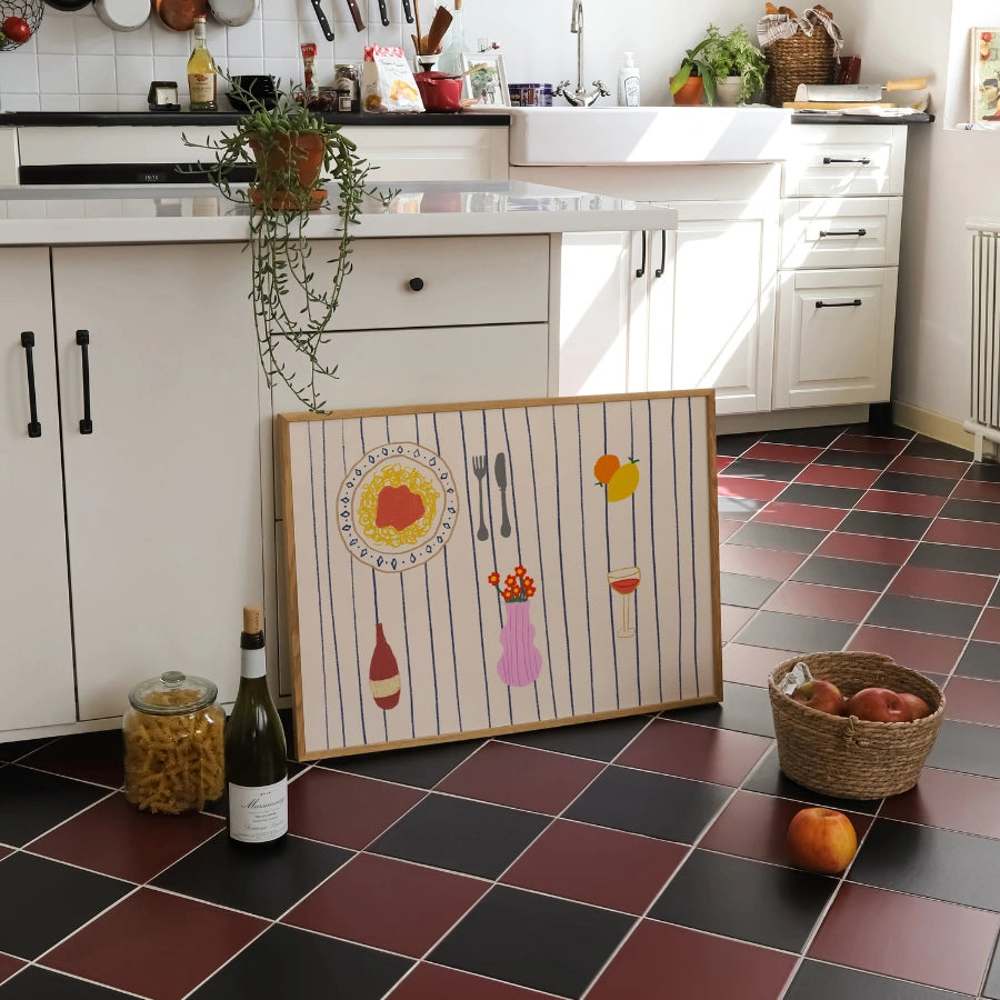 Italian Dinner Table Wall Art – Pasta Wine Kitchen Print