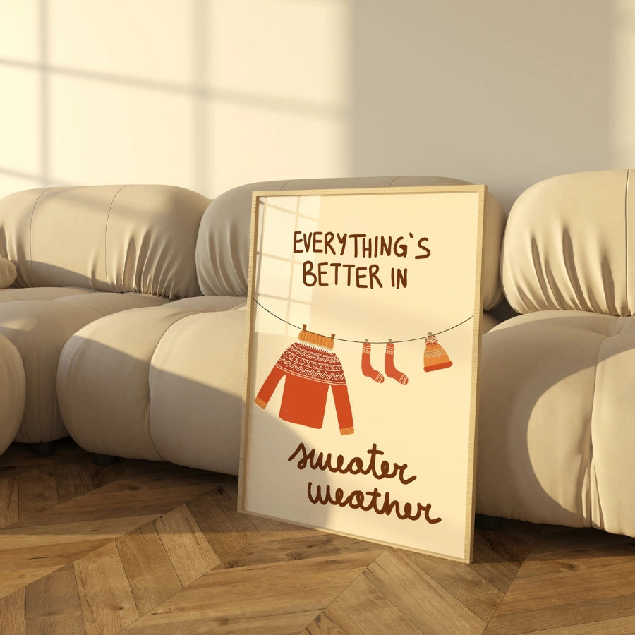 Wandbild für die Pulloverzeit – Gemütlicher Herbst-Spruch