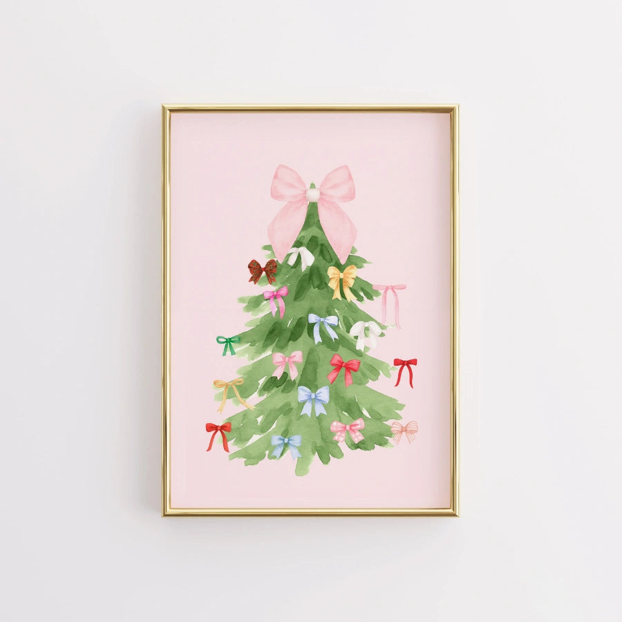 Bow Decorated Tree – Cute Holiday Print with Colorful Bows