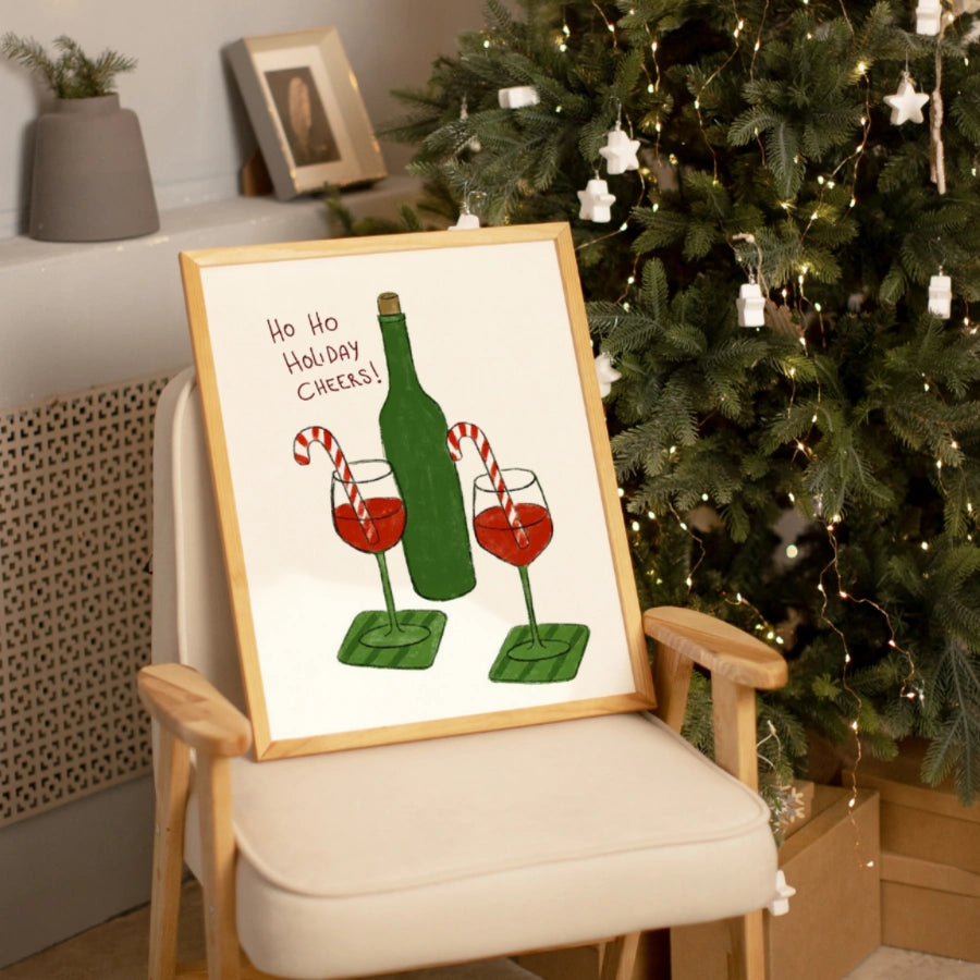 Holiday Cheers Wall Art - Festive Christmas Wine Print