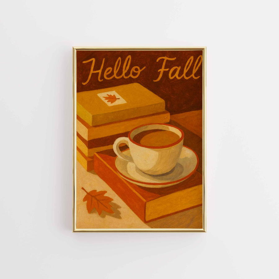 Hello Fall Wall Art – Cozy Autumn Coffee Print