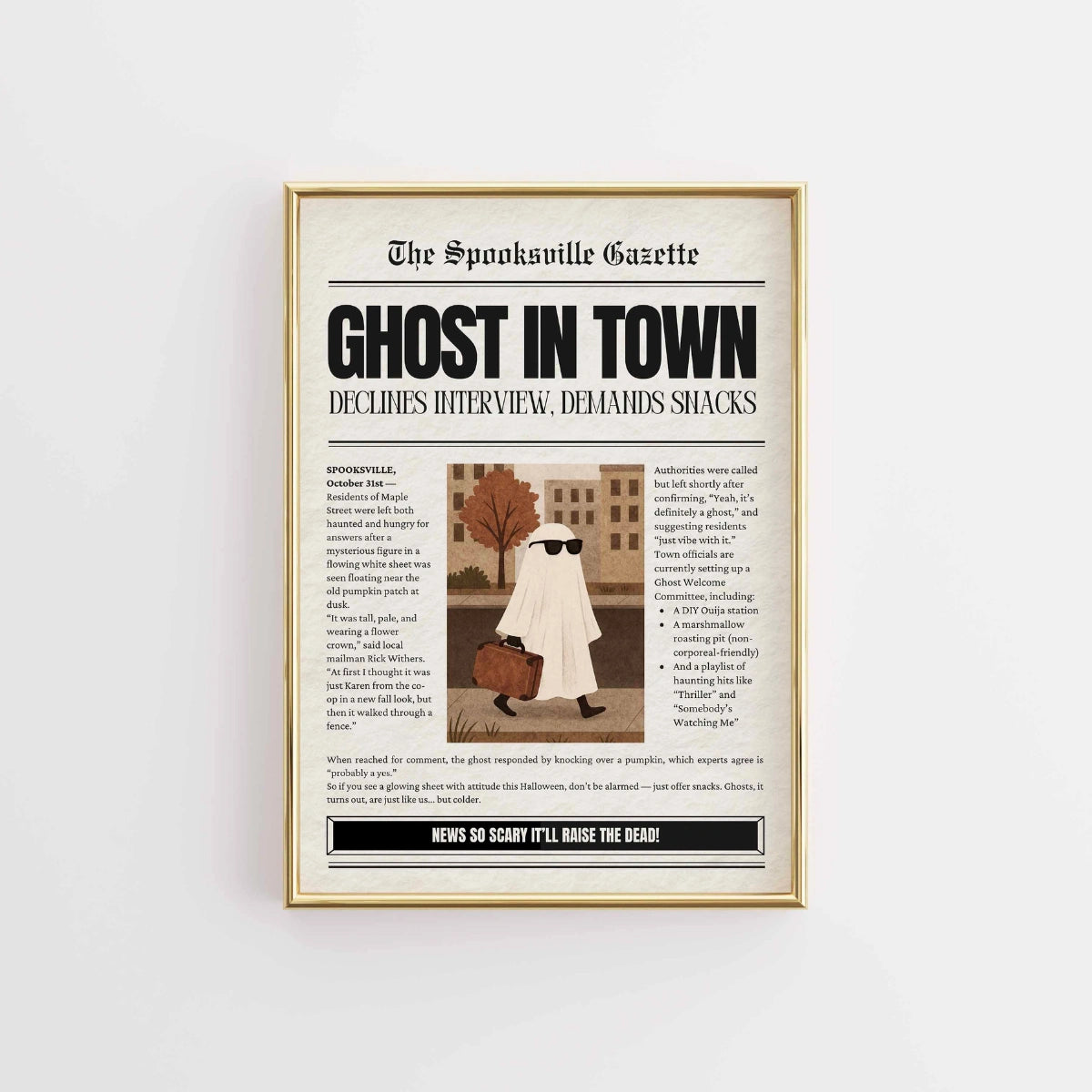 Newspaper Halloween Print – Funny ghost wall art