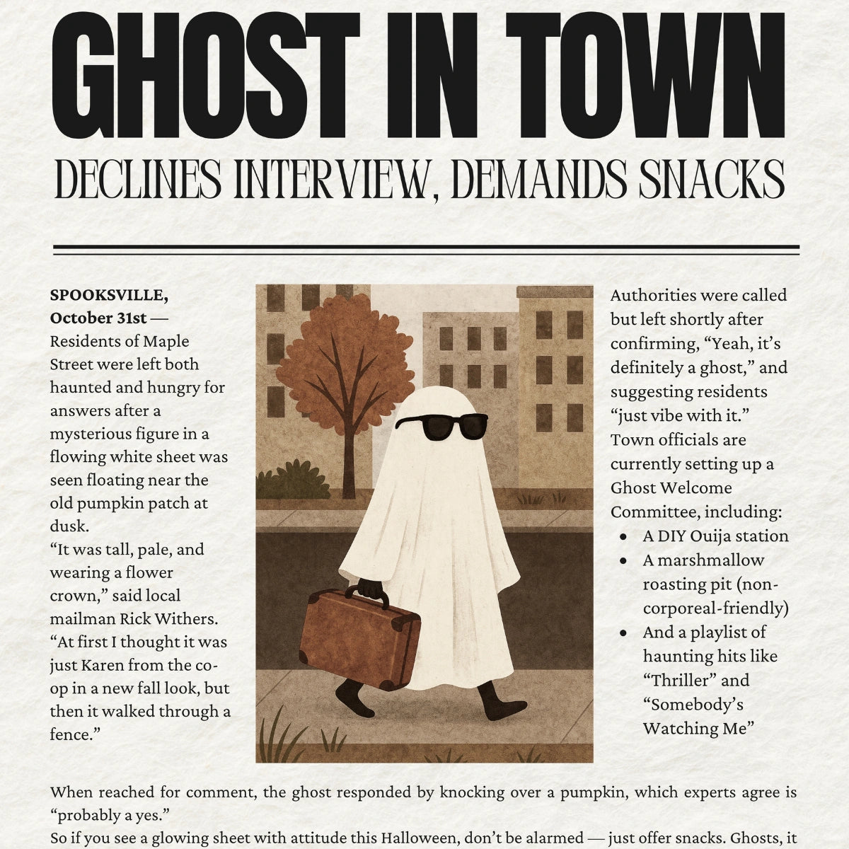 Newspaper Halloween Print – Funny ghost wall art