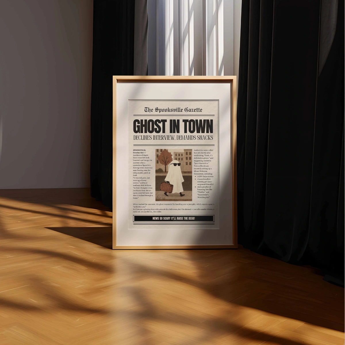 Newspaper Halloween Print – Funny ghost wall art