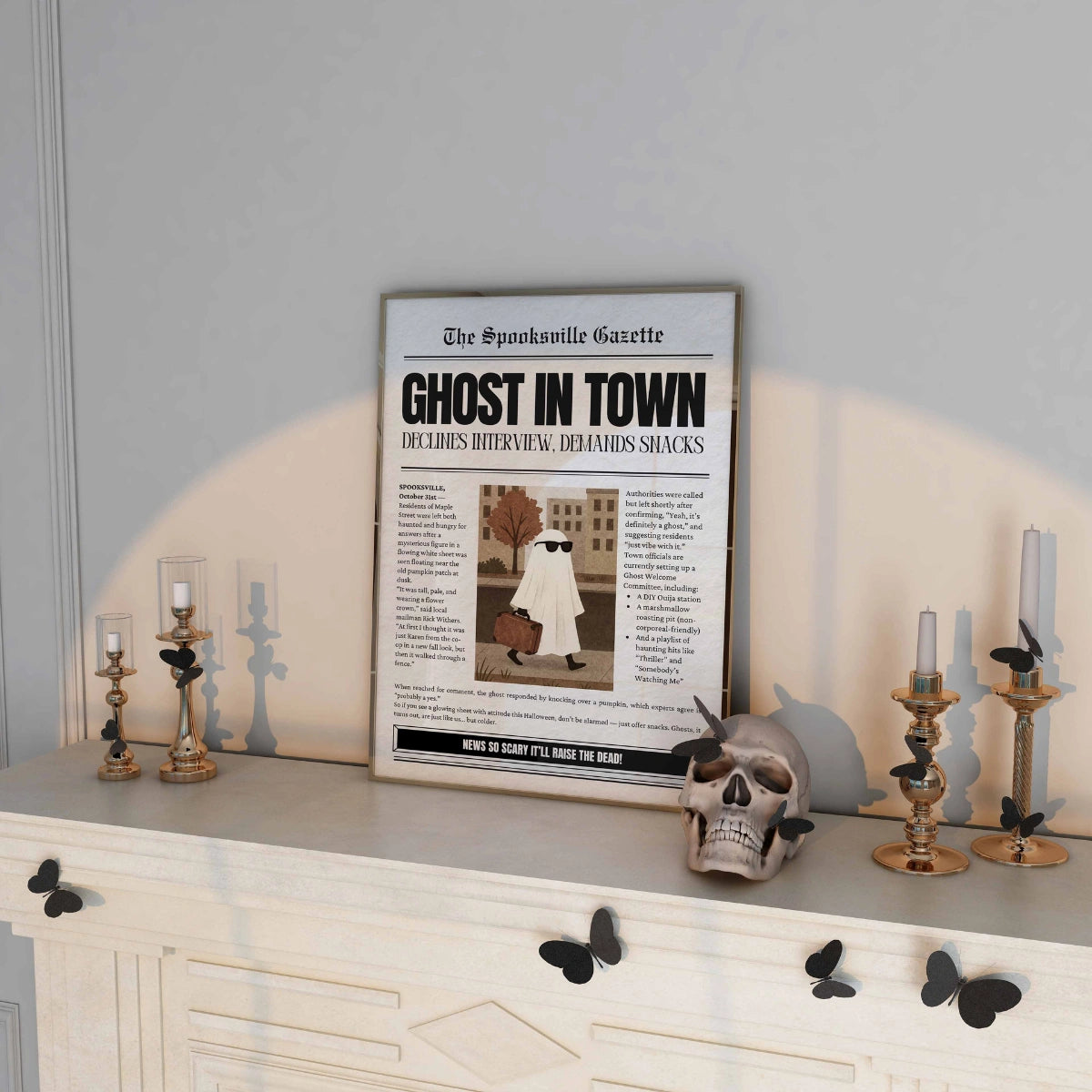 Newspaper Halloween Print – Funny ghost wall art