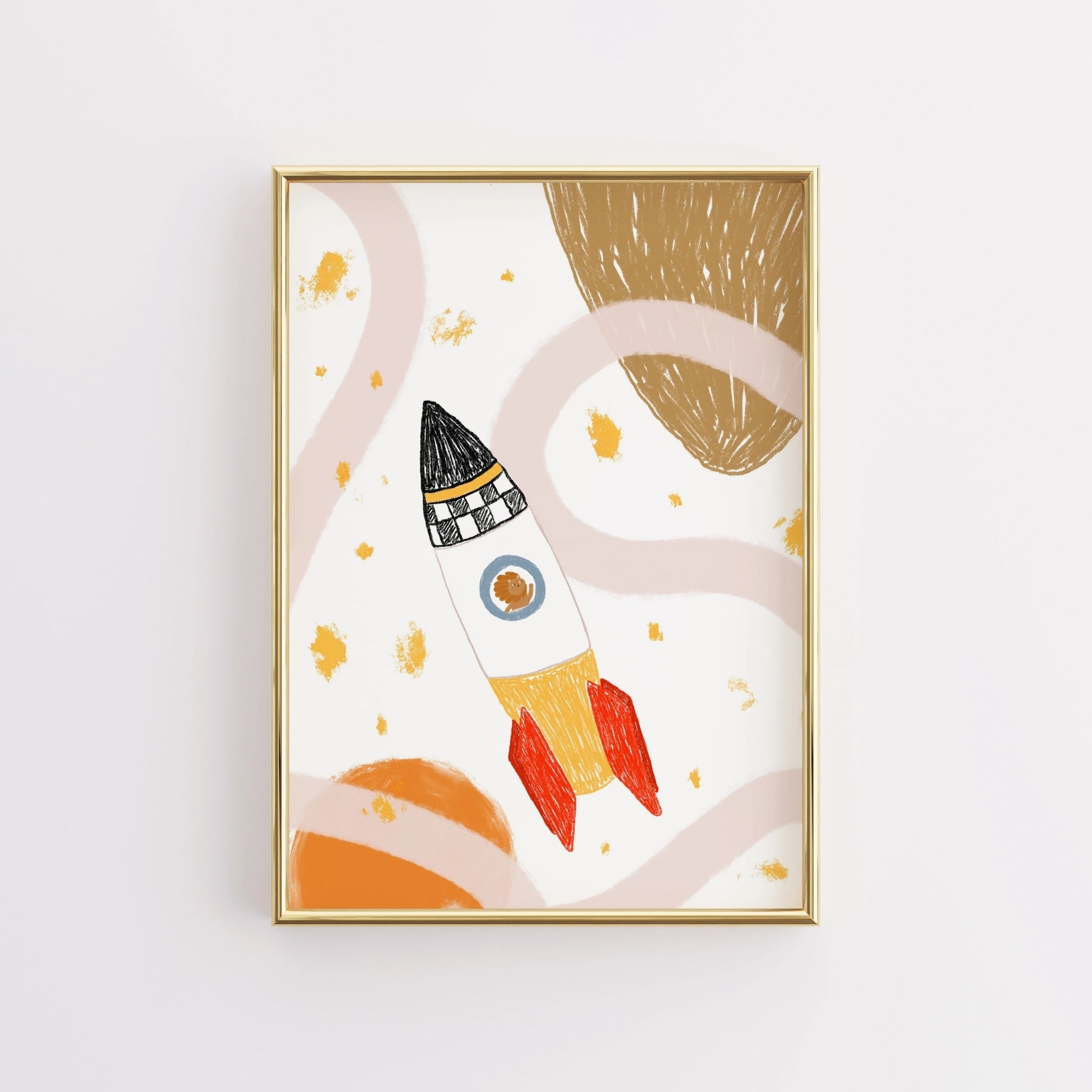 Rocket Nursery Print – Outer Space Wall Art for Kids