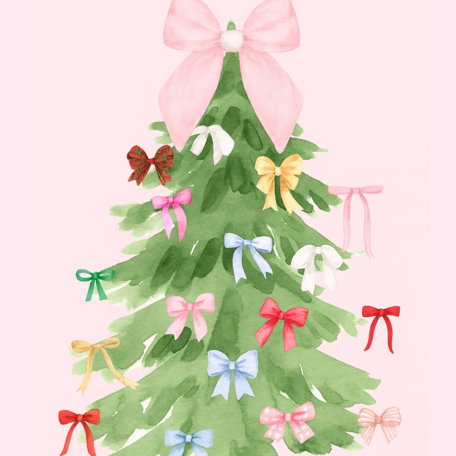 Bow Decorated Tree – Cute Holiday Print with Colorful Bows