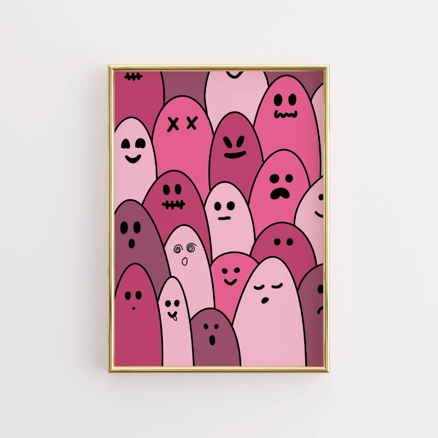 Kawaii Ghost Wall Art – Pink Halloween Print