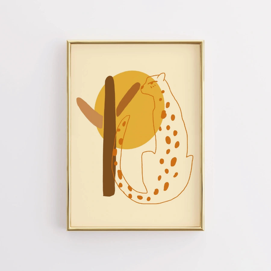Arte murale boho con ghepardo del deserto - Stampa animale ispirata al safari minimalista 