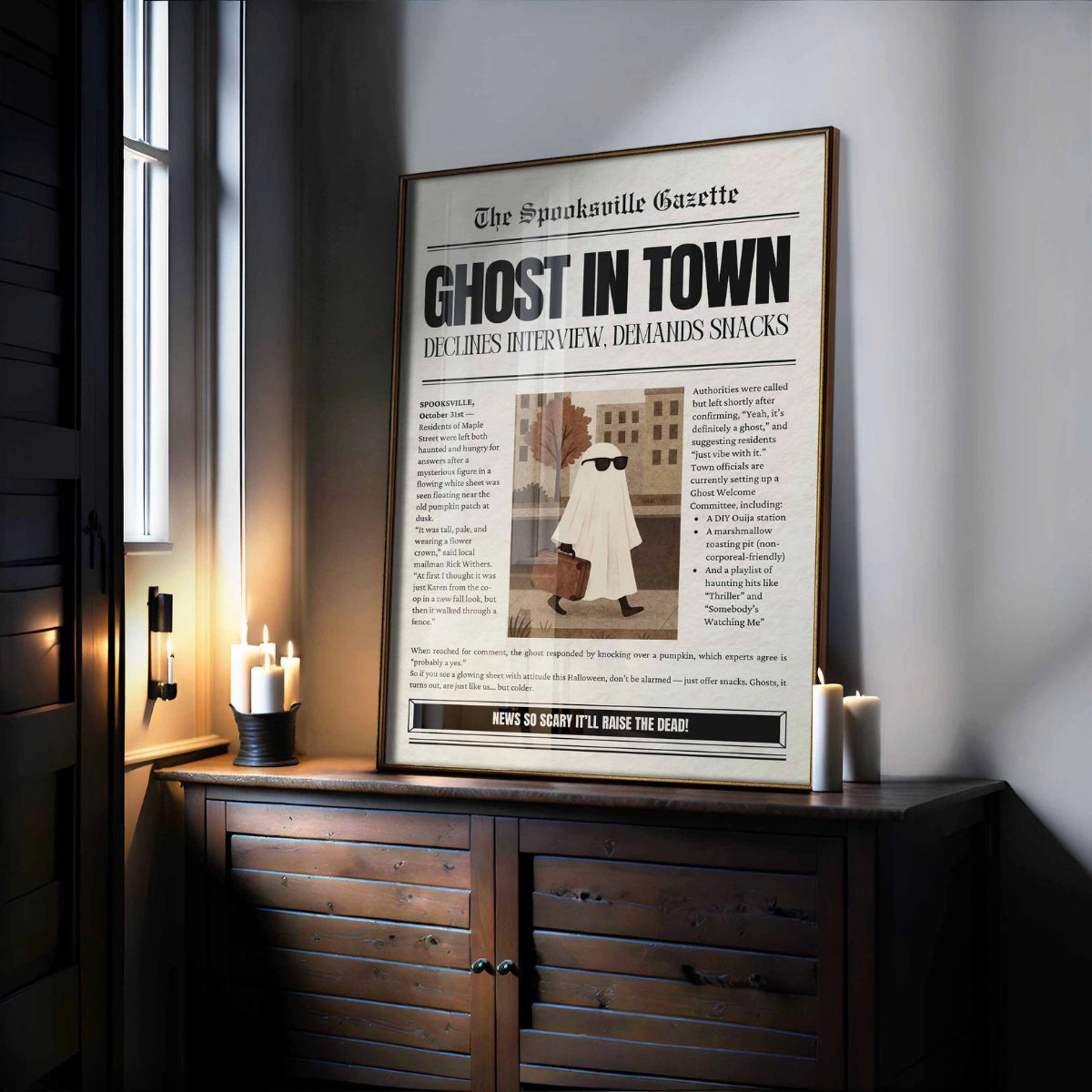 Newspaper Halloween Print – Funny ghost wall art