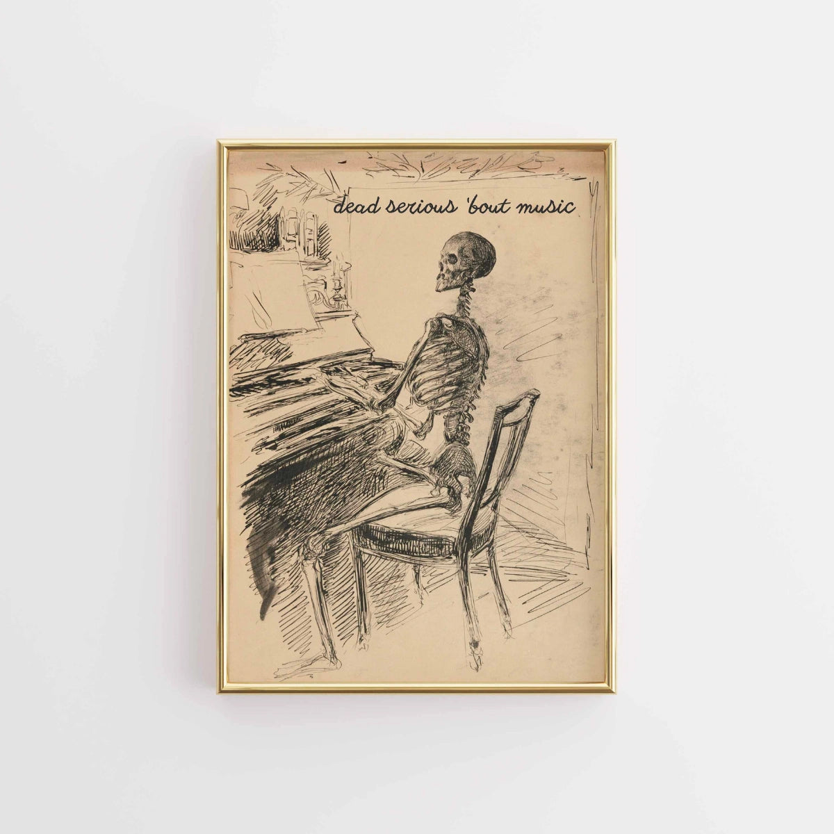 Skeleton Piano Art Print – Halloween Decor