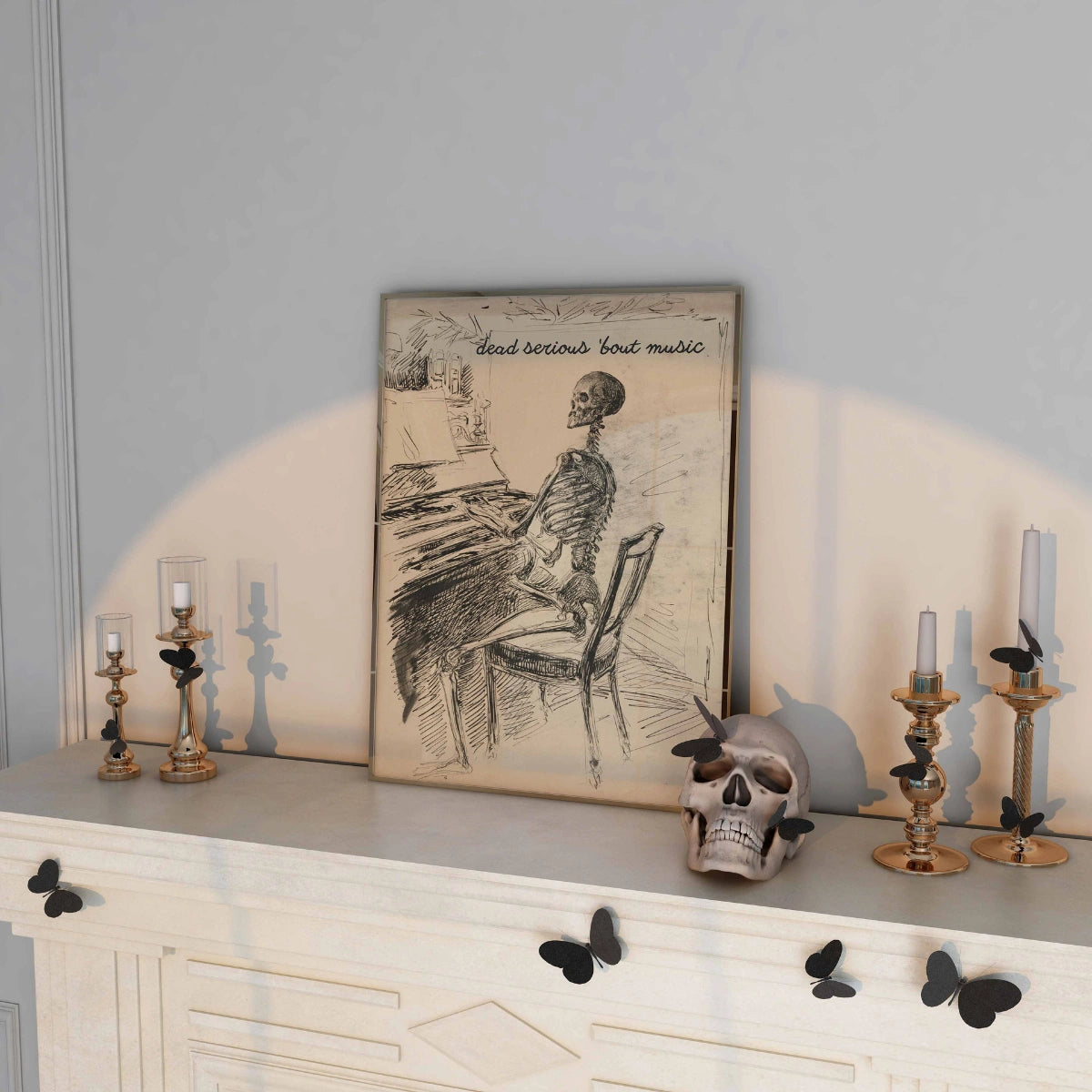 Skeleton Piano Art Print – Halloween Decor