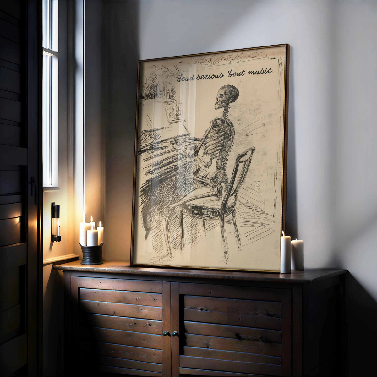 Skeleton Piano Art Print – Halloween Decor