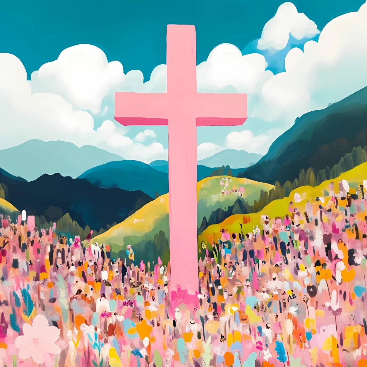 Pink Cross – Christian Landscape Wall Art