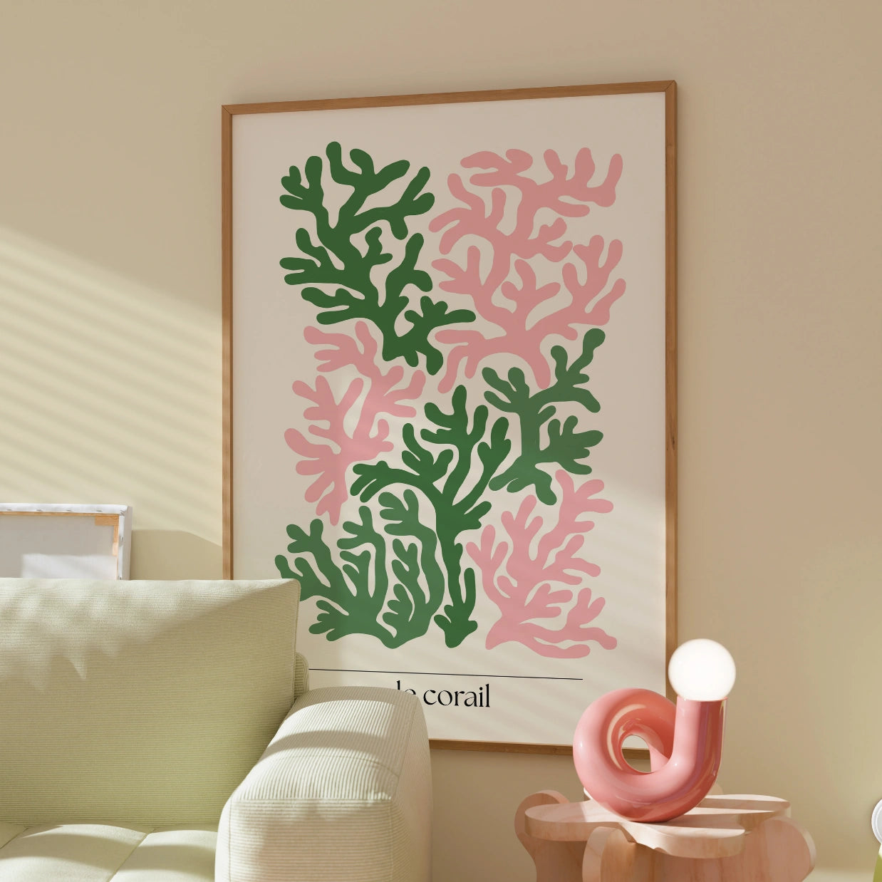 Le Corail Print – Modern Coral Wall Art in Pink and Green