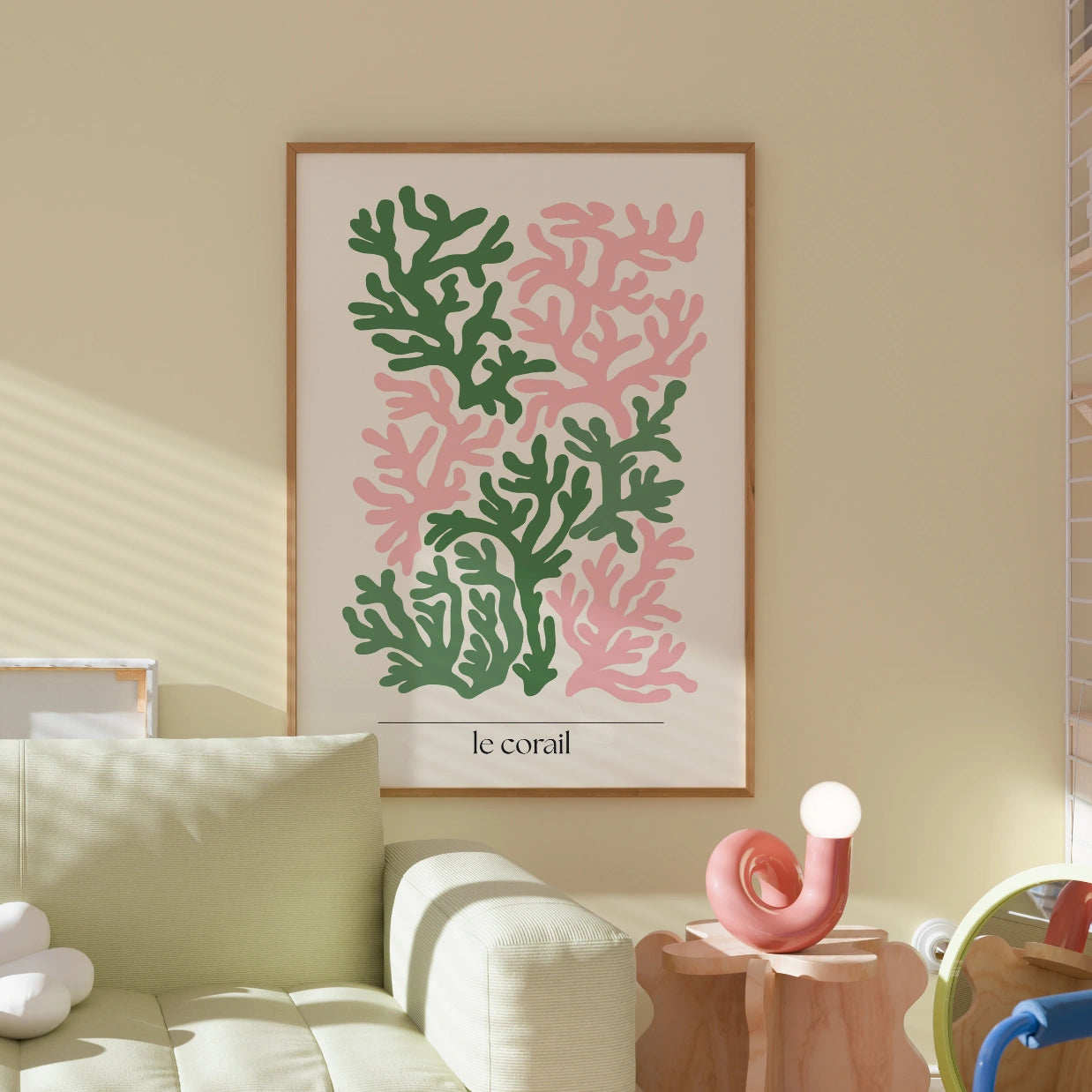 Le Corail Print – Modern Coral Wall Art in Pink and Green