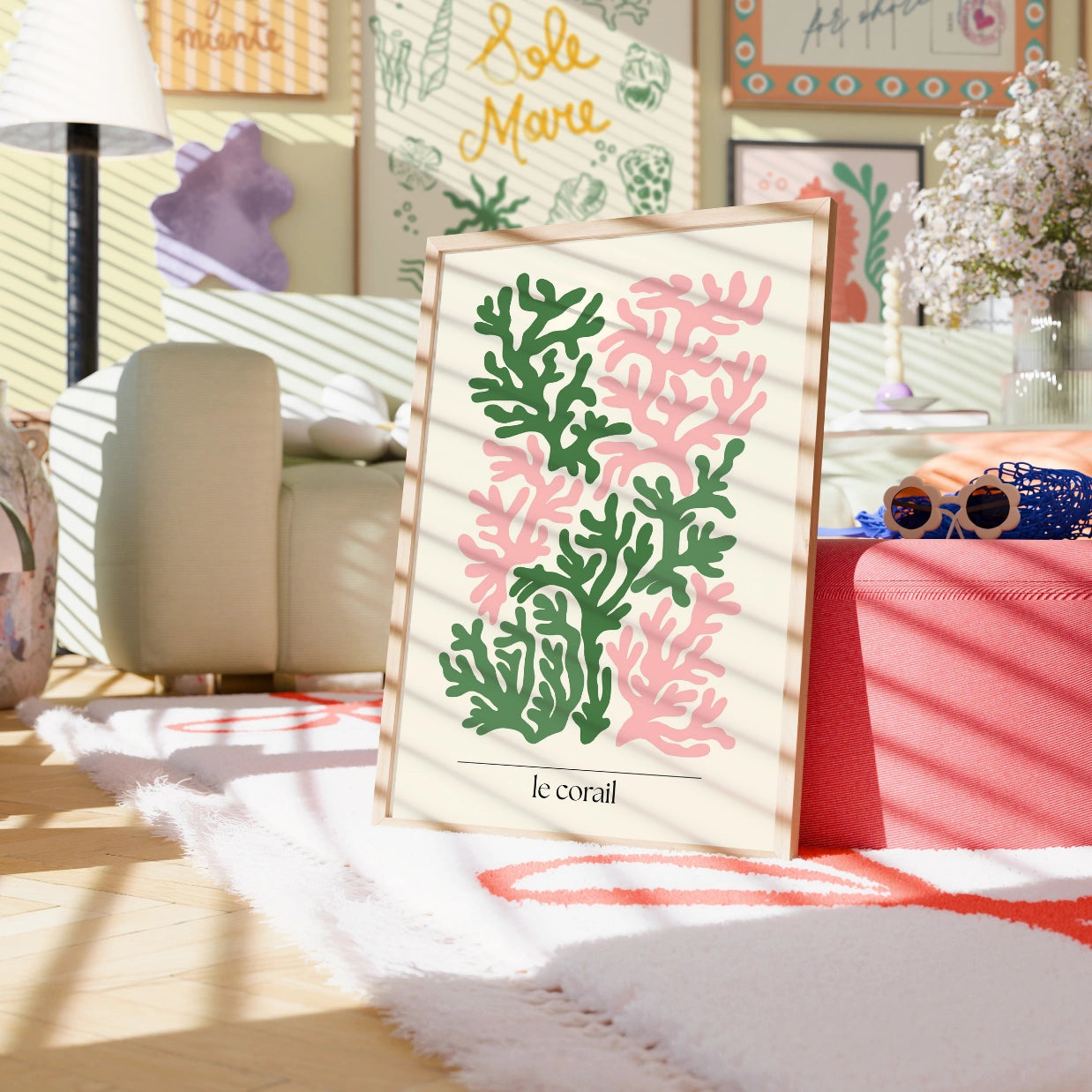 Le Corail Print – Modern Coral Wall Art in Pink and Green