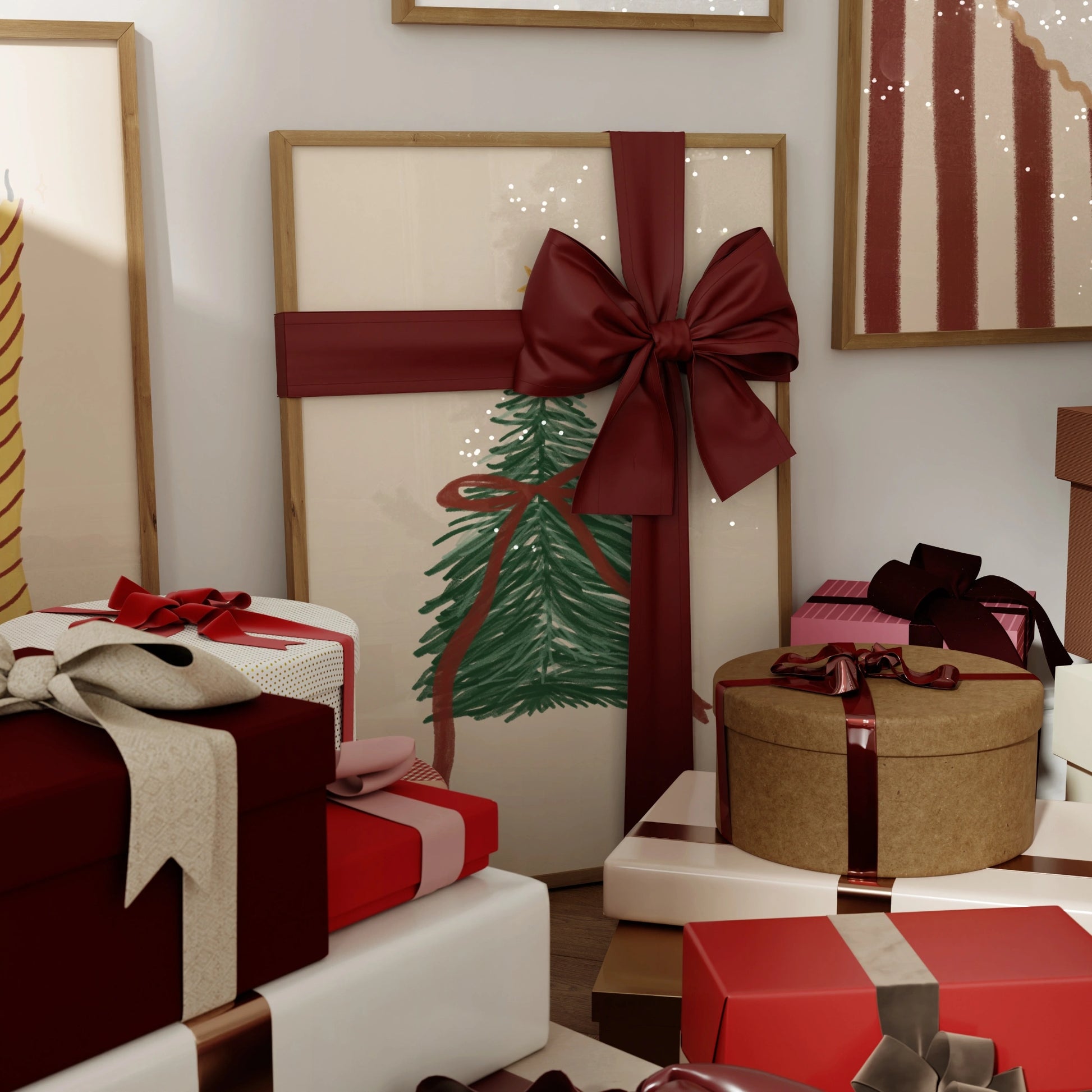 Hand-Drawn Vintage Holiday Set of 16 Prints