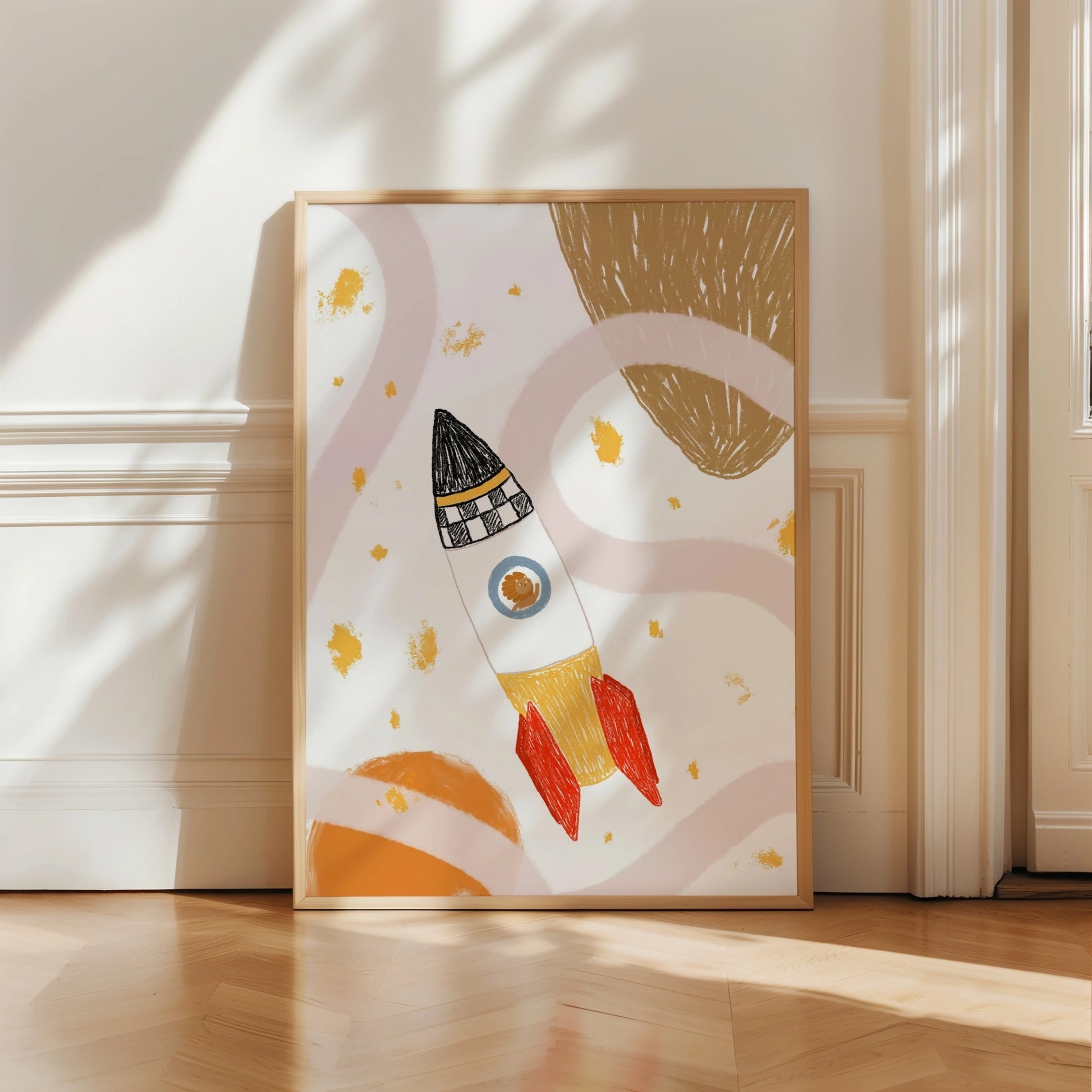 Rocket Nursery Print – Outer Space Wall Art for Kids
