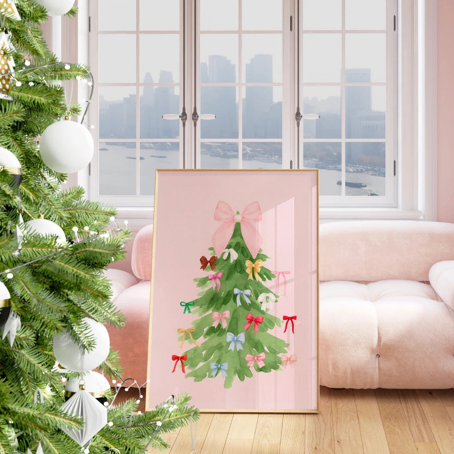 Bow Decorated Tree – Cute Holiday Print with Colorful Bows