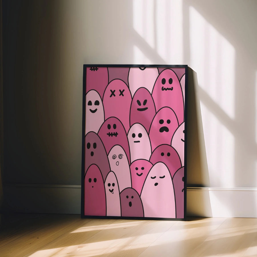 Kawaii Ghost Wall Art – Pink Halloween Print