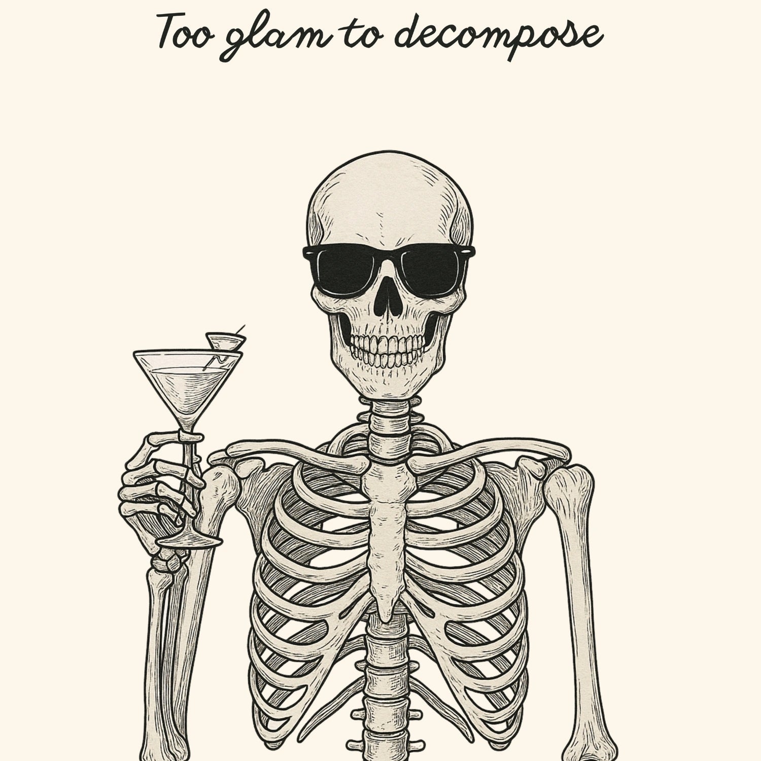 Too Glam to Decompose Print – Funny Skeleton