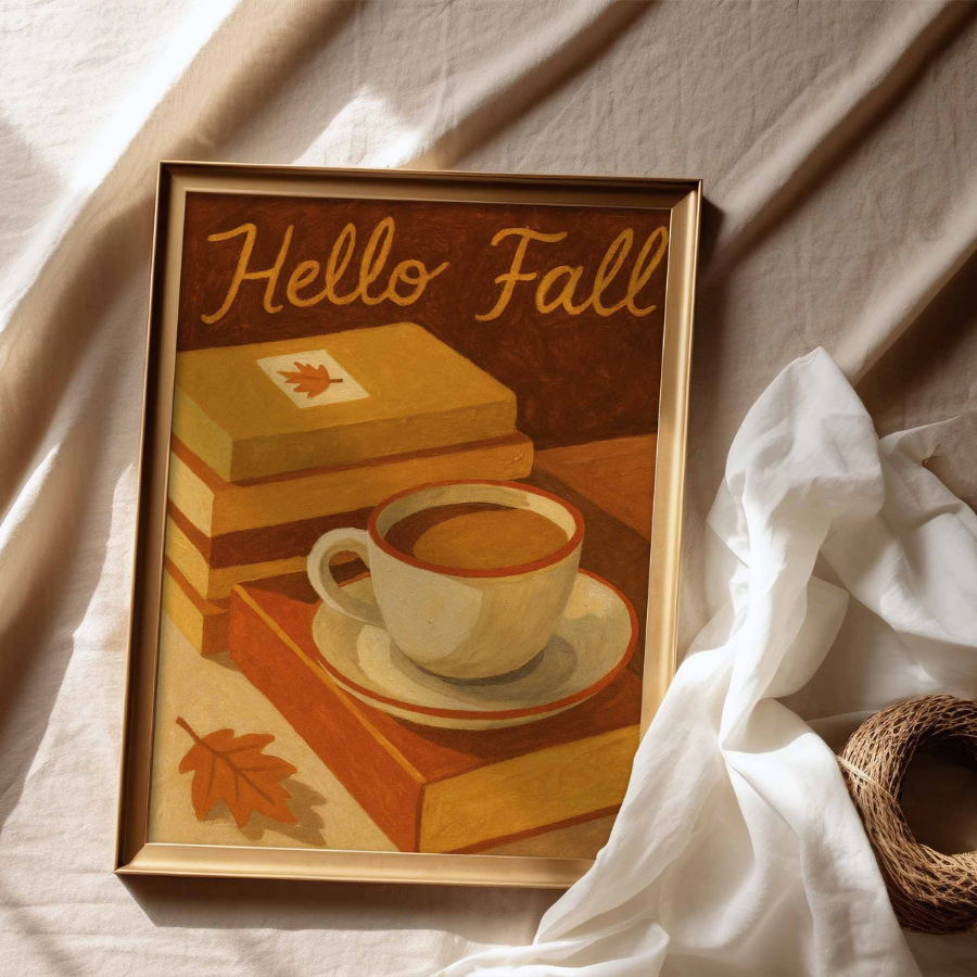Hello Fall Wall Art – Cozy Autumn Coffee Print