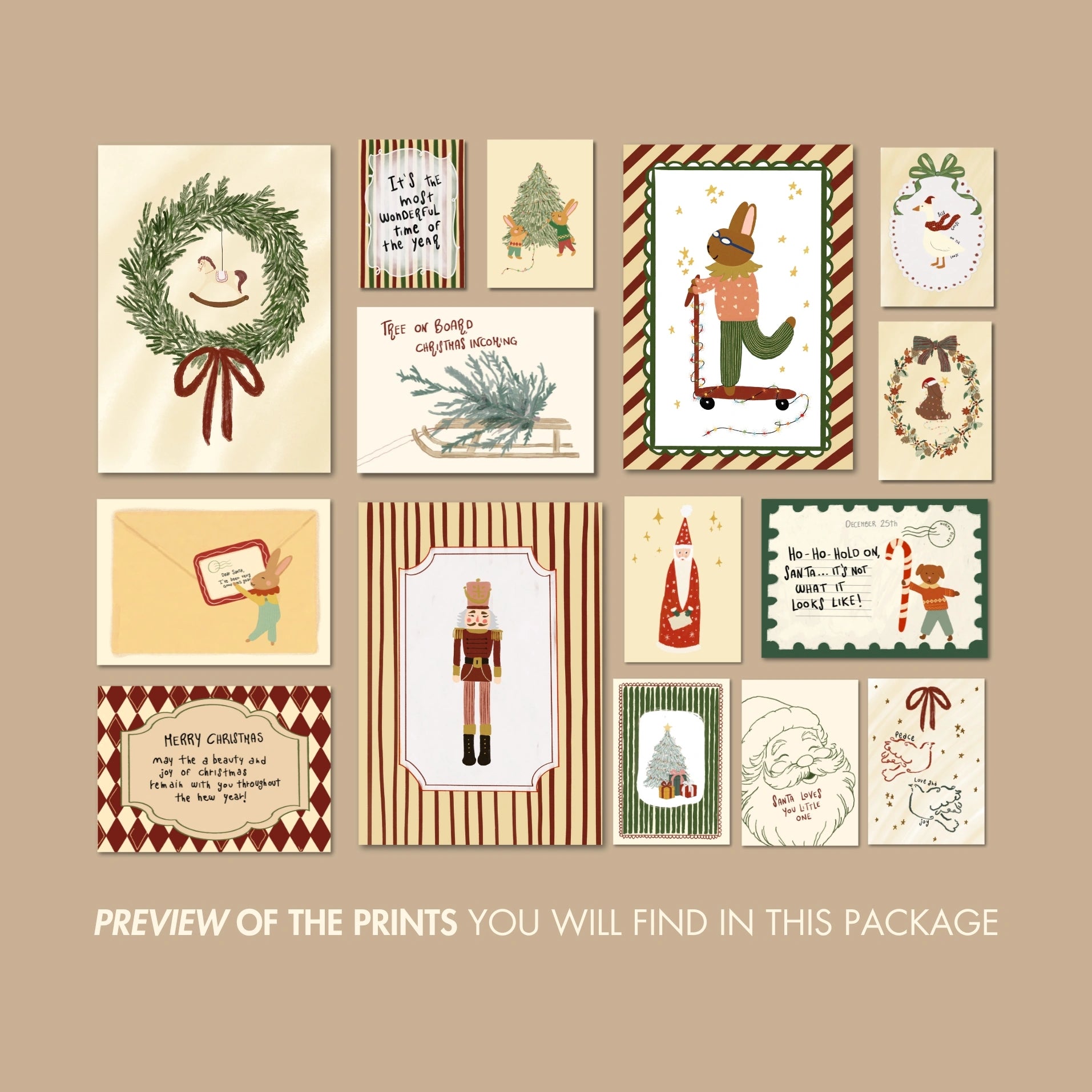 Hand-Drawn Nursery Holiday Set of 17 Prints