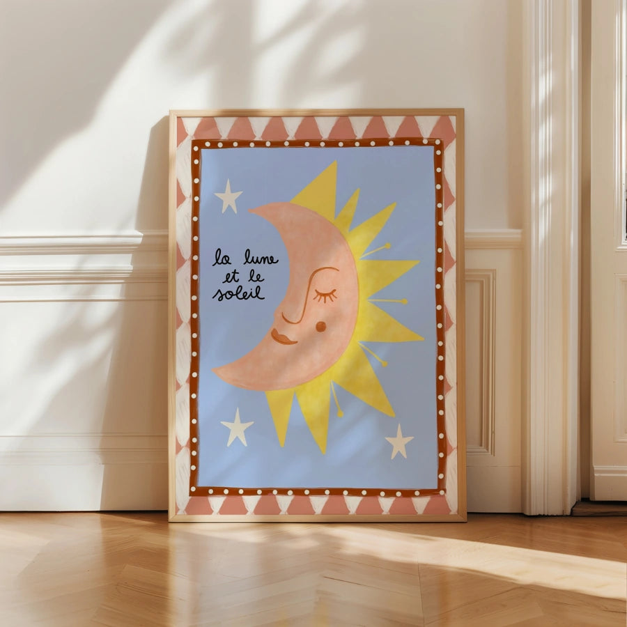 La Lune et le Soleil Nursery Print - Sun and Moon Wall Art