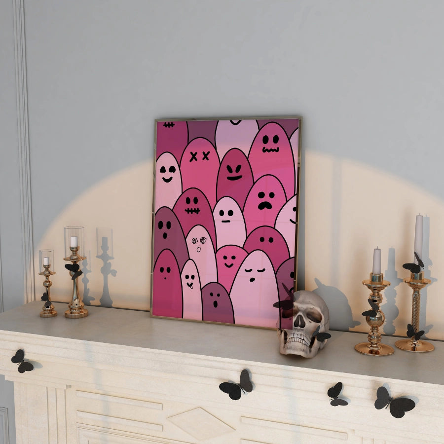 Kawaii Ghost Wall Art – Pink Halloween Print