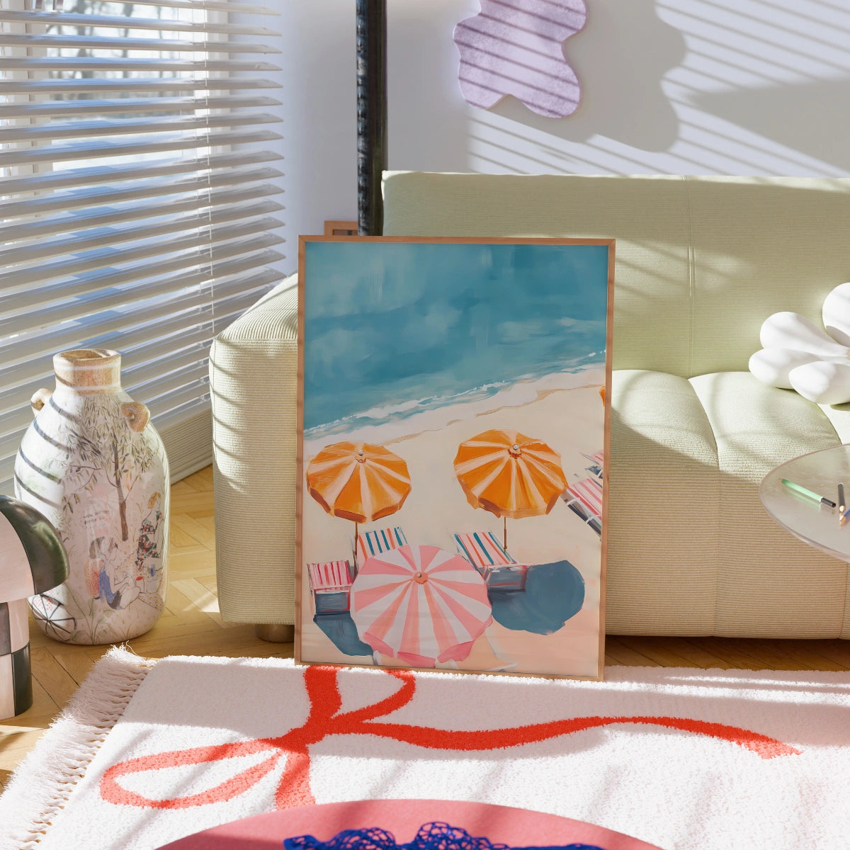 Retro Beach Umbrella Wall Art – Coastal Summer Print