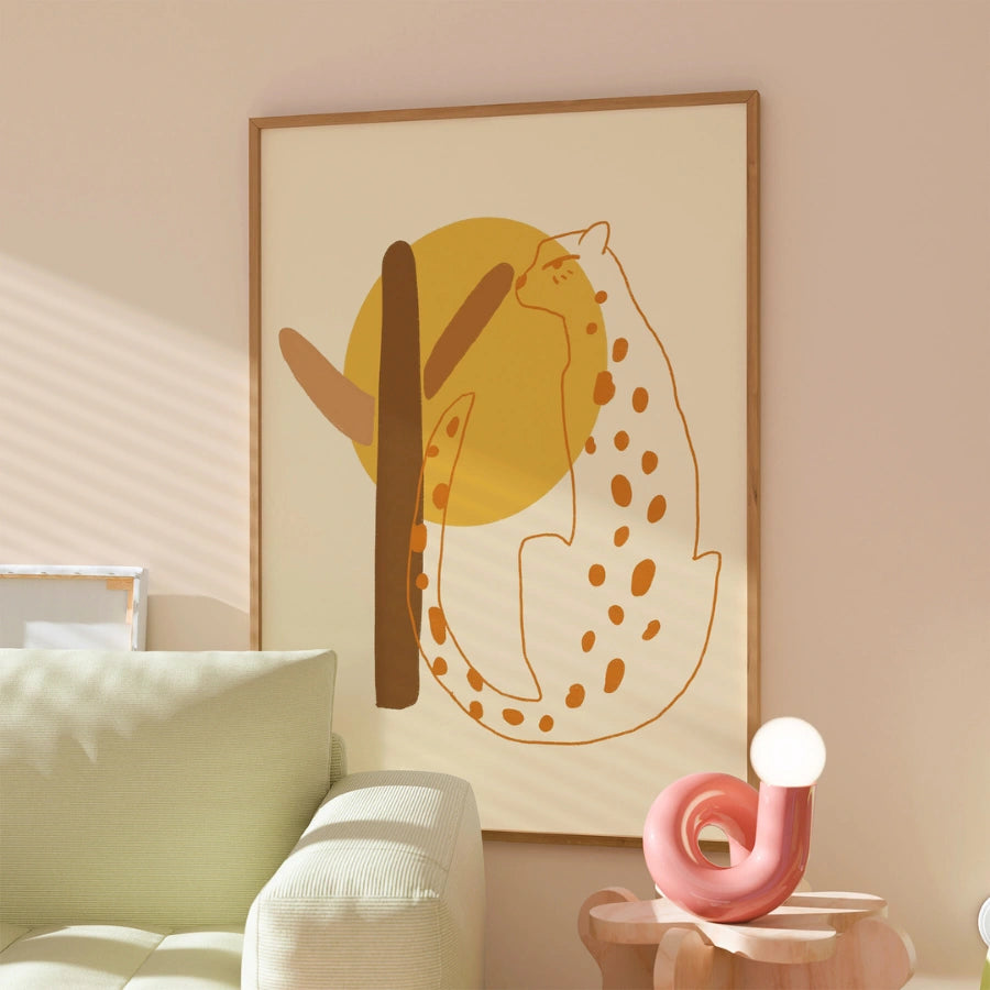 Boho-Wandbild „Wüstengepard“ – Minimalistischer Tierdruck im Safari-Stil 