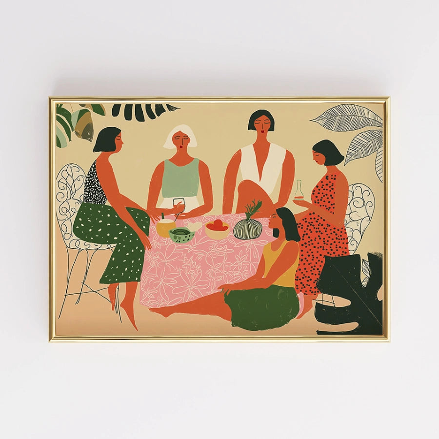 Boho Sisterhood Wall Art – Colorful Female Gathering Print