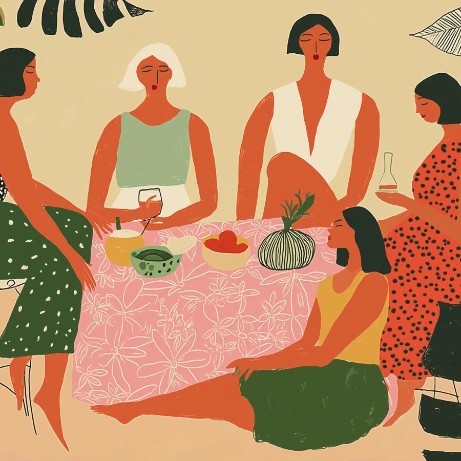 Boho Sisterhood Wall Art – Colorful Female Gathering Print