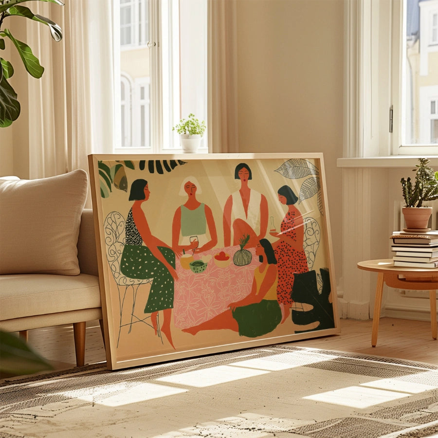 Boho Sisterhood Wall Art – Colorful Female Gathering Print