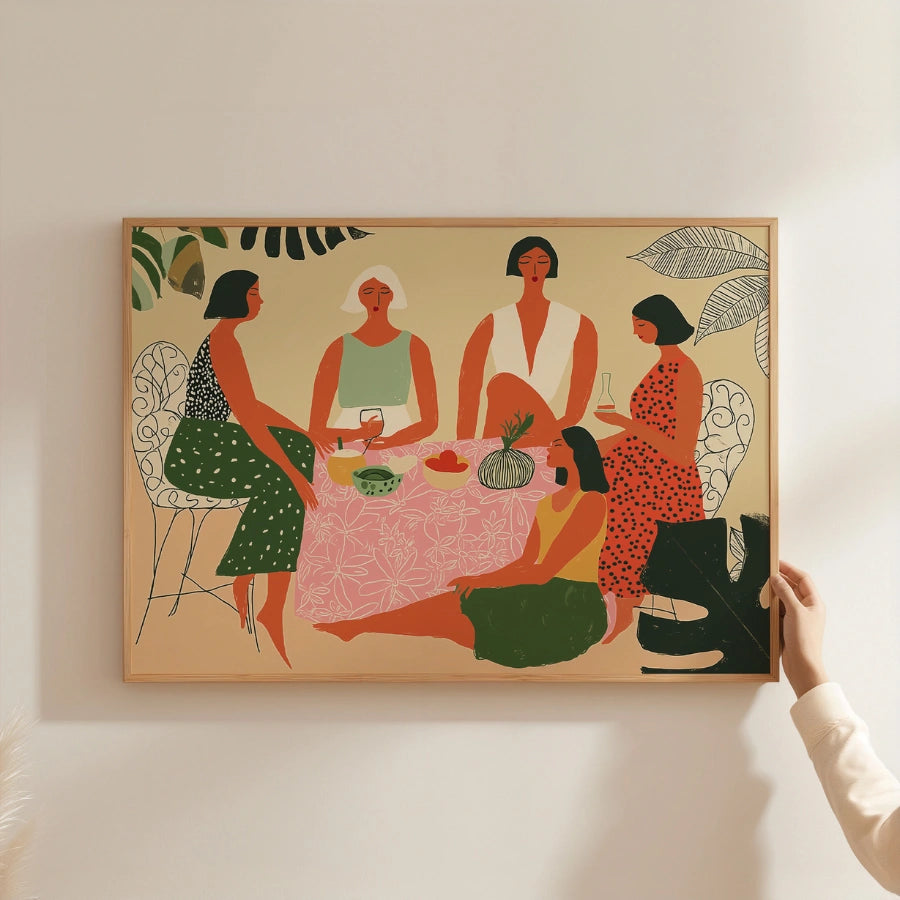 Boho Sisterhood Wall Art – Colorful Female Gathering Print