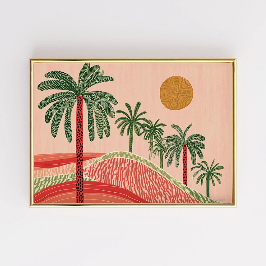 Tropical Boho Palm Tree Print – Abstract Sunset Landscape Wall Art