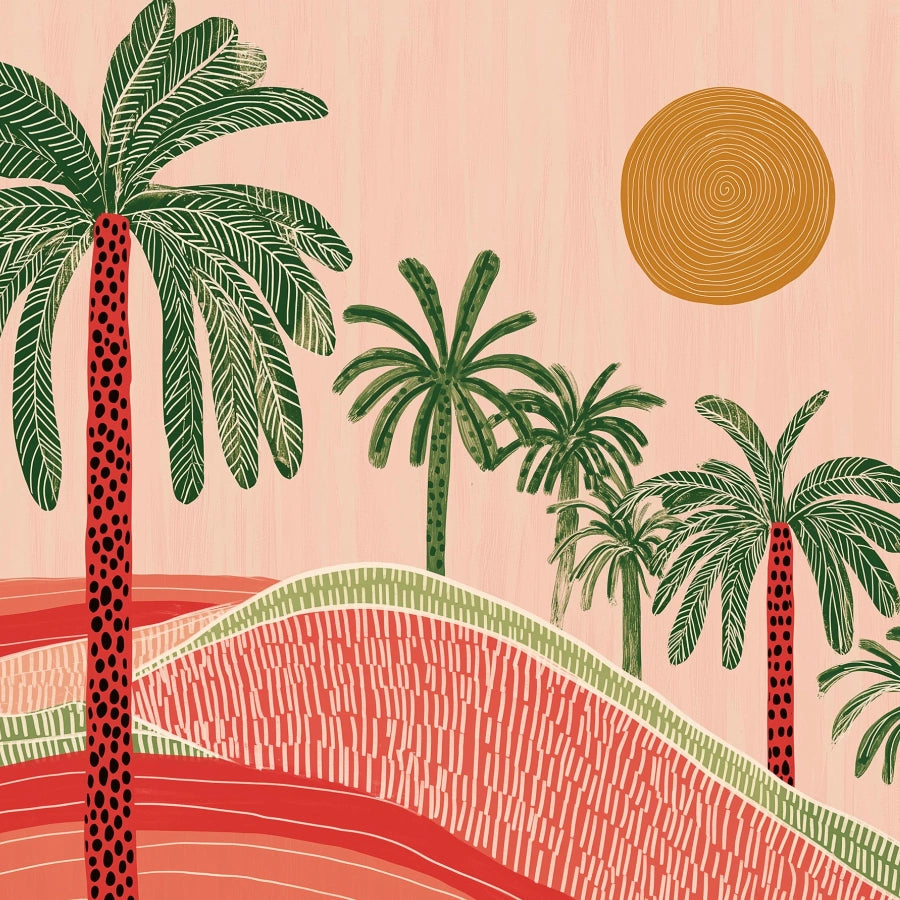 Tropical Boho Palm Tree Print – Abstract Sunset Landscape Wall Art