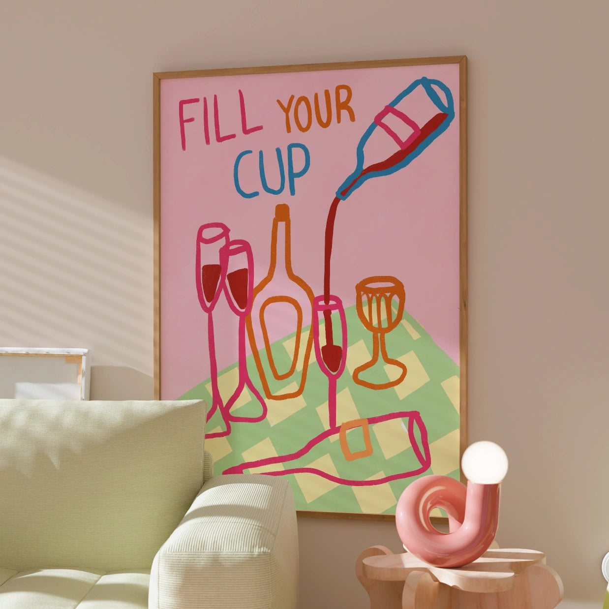 Fill Your Cup Print – Colorful Wine Bar Wall Art