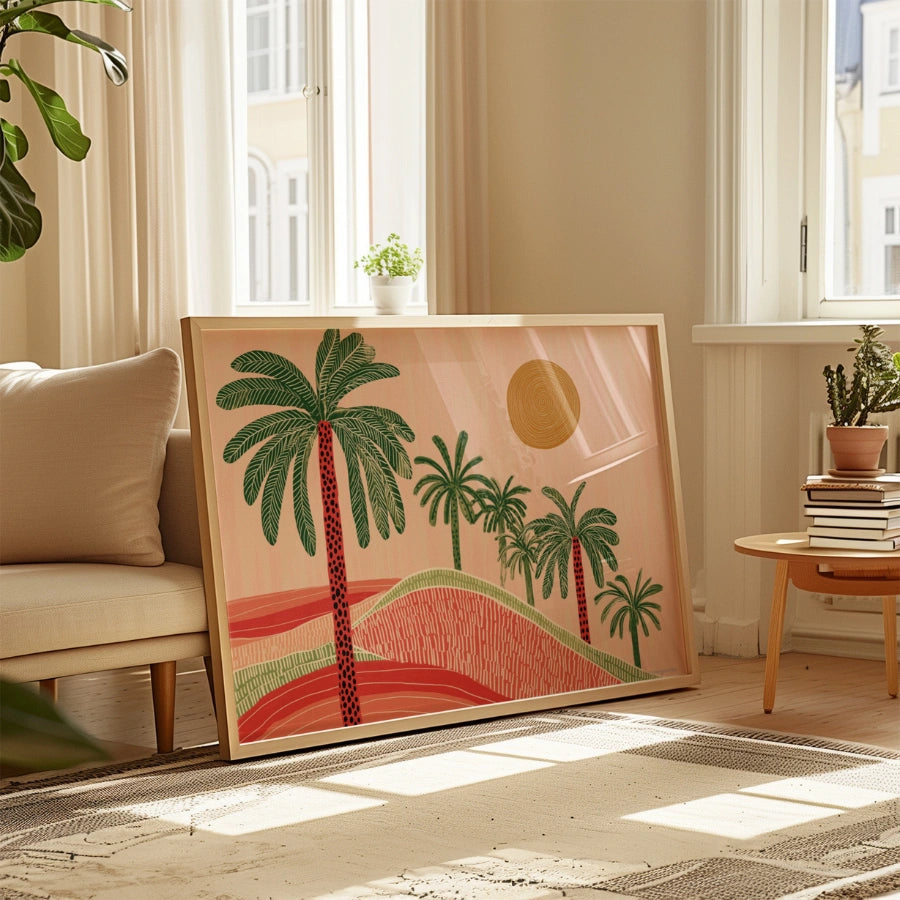 Tropical Boho Palm Tree Print – Abstract Sunset Landscape Wall Art