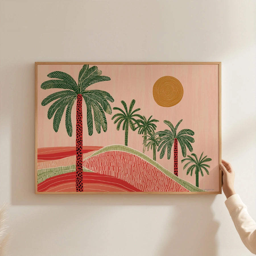 Tropical Boho Palm Tree Print – Abstract Sunset Landscape Wall Art