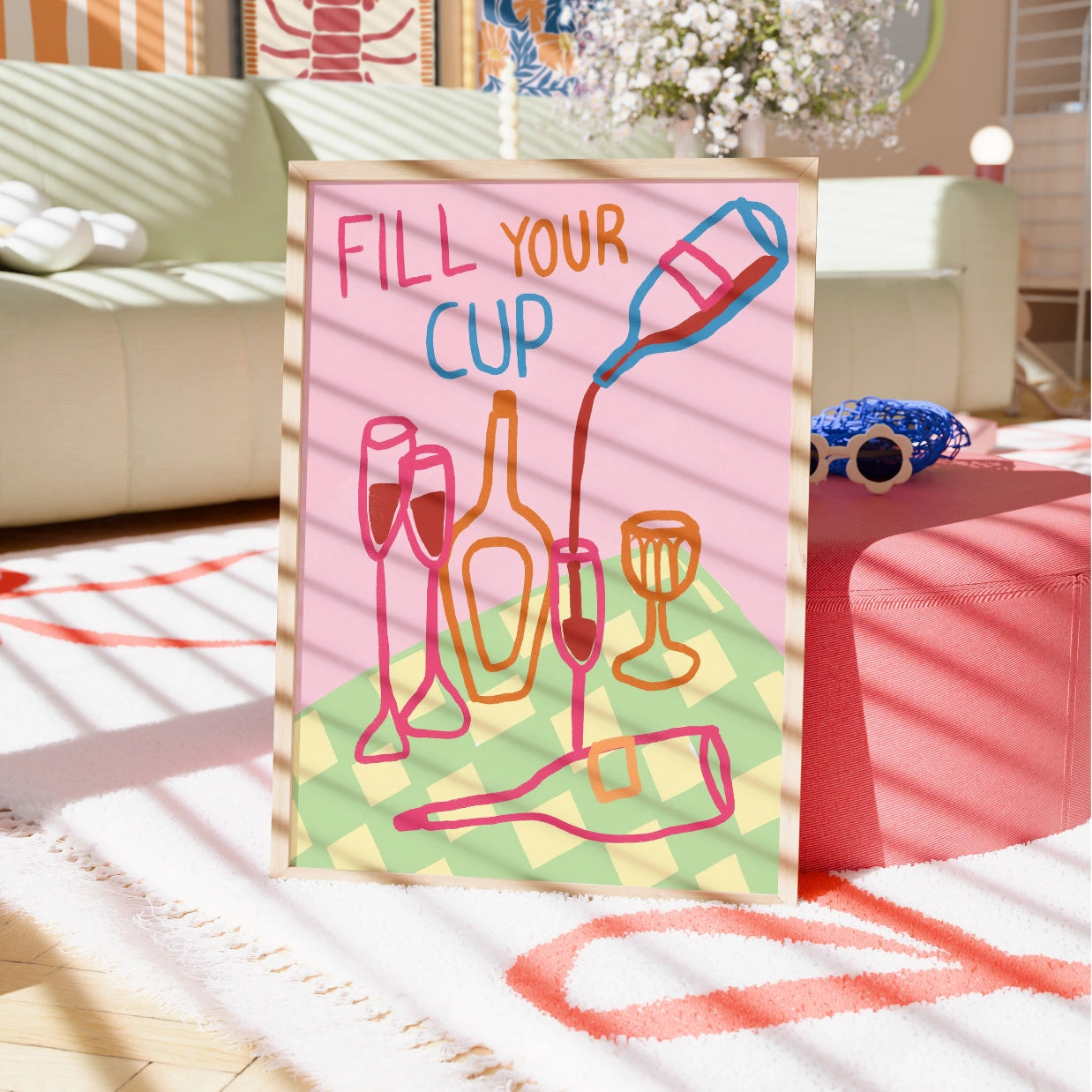 Fill Your Cup Print – Colorful Wine Bar Wall Art