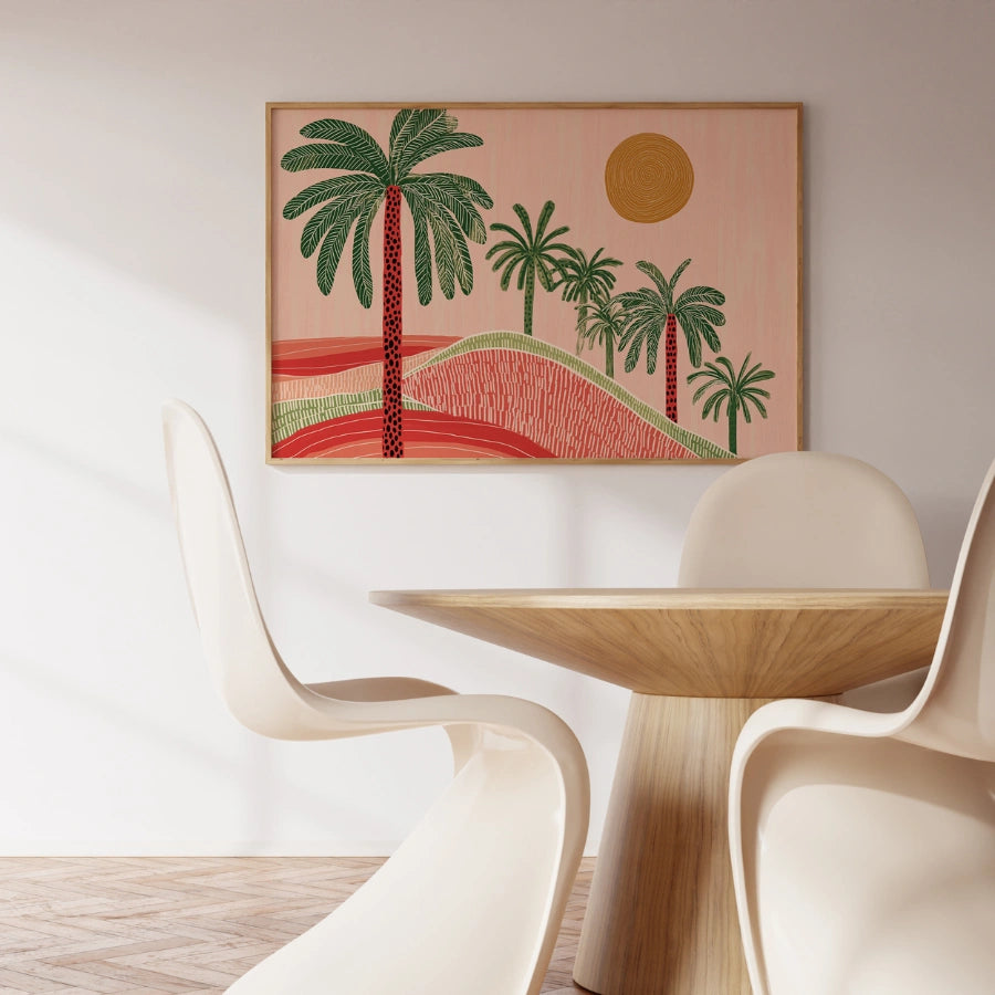 Tropical Boho Palm Tree Print – Abstract Sunset Landscape Wall Art