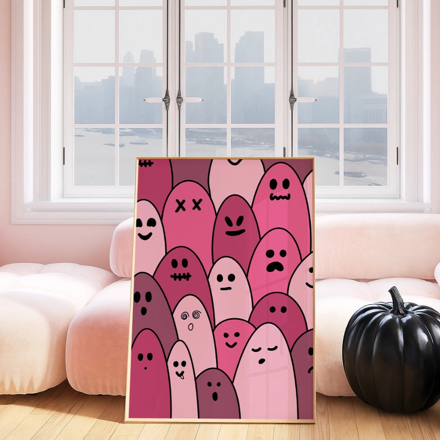 Kawaii Ghost Wall Art – Pink Halloween Print