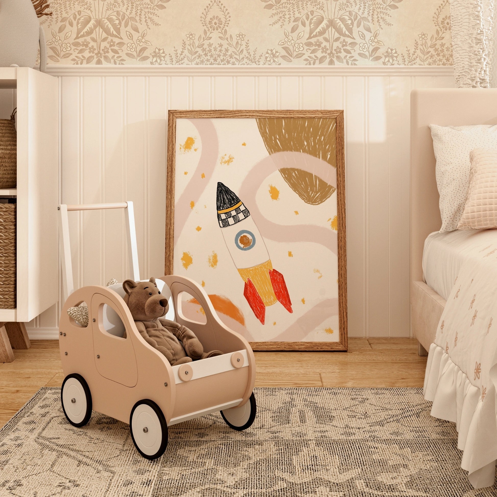 Rocket Nursery Print – Outer Space Wall Art for Kids