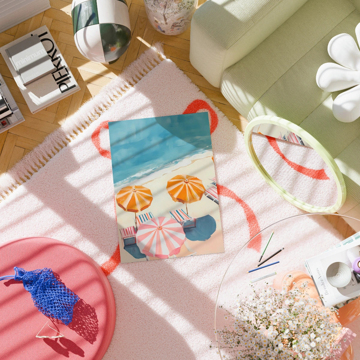 Retro Beach Umbrella Wall Art – Coastal Summer Print