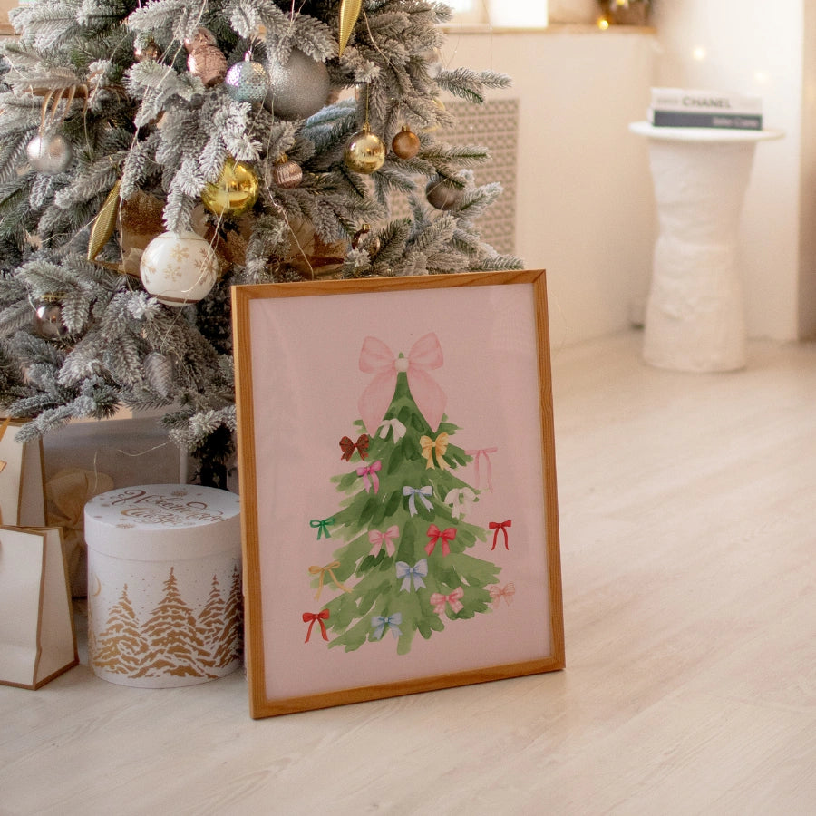 Bow Decorated Tree – Cute Holiday Print with Colorful Bows