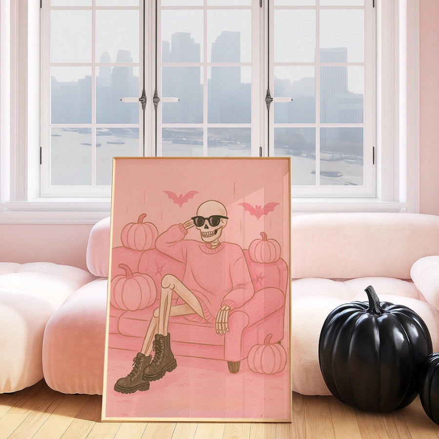 Funny Skeleton Halloween Printable – Pink Preppy Couch Vibes Wall Art