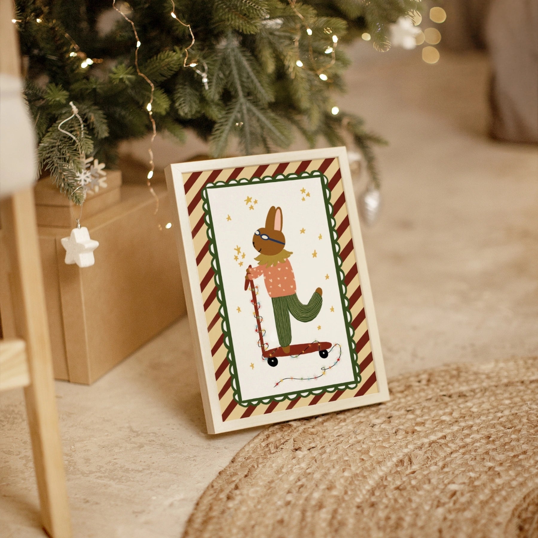 Christmas Bunny on Scooter Nursery Print