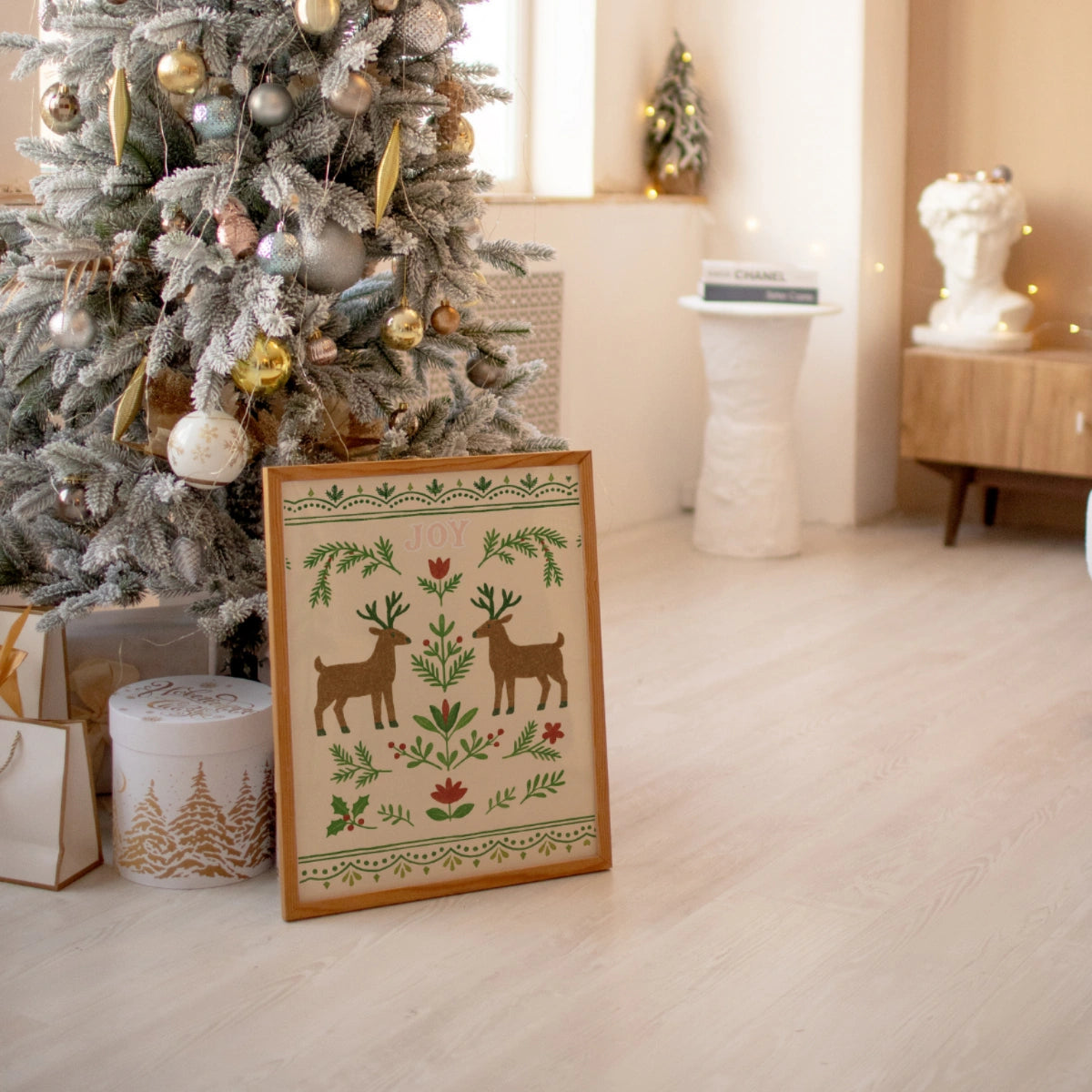 Weihnachtsdruck mit Rentier-Motiv